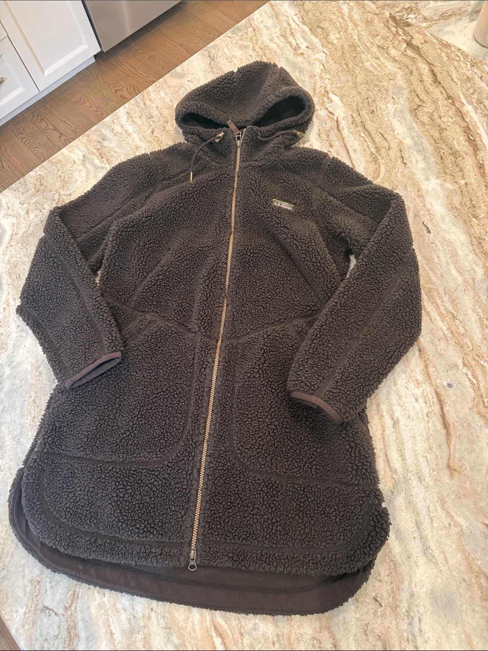 L.L. Bean Women's Hooded Teddy Jacket in Dark Brown